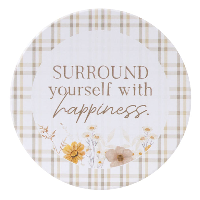 Rustic Meadow Happiness Ceramic Coaster