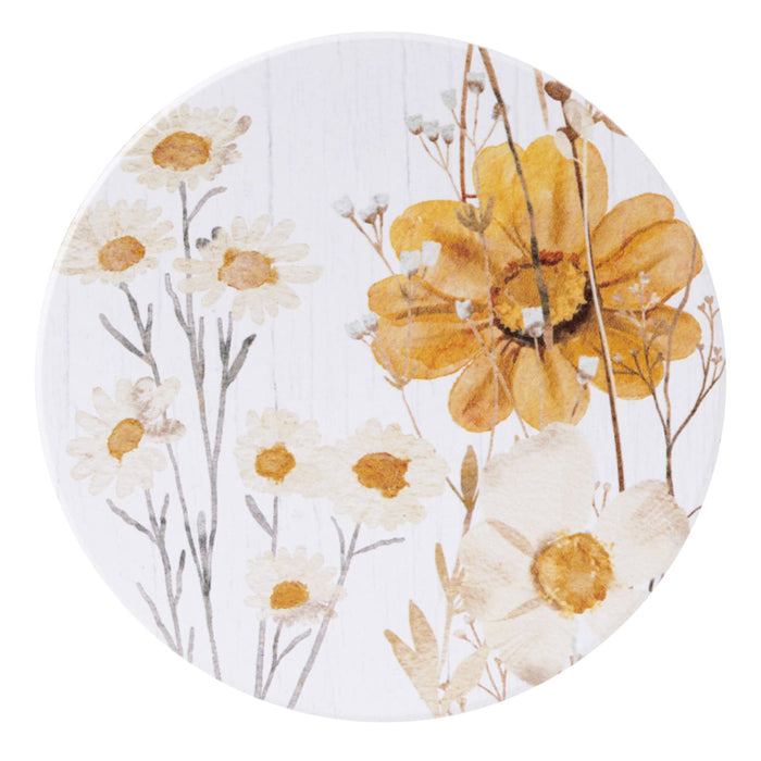 Rustic Meadow Wood Floral Ceramic Coaster