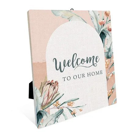 Flora Ceramic Sentiment Plaque - Welcome