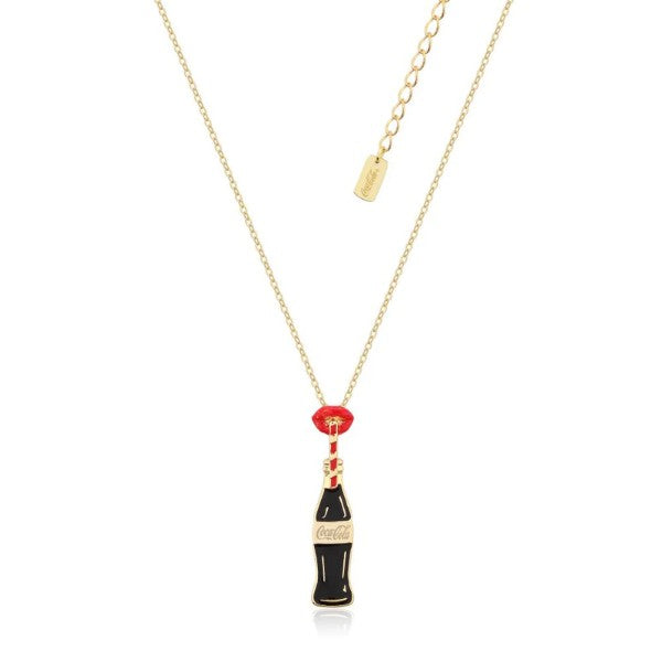 Coke Bottle and Glitter Lips Necklace - Gold