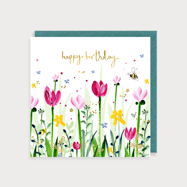 Happy Birthday - Birthday Tulips (Gold Foil) Card