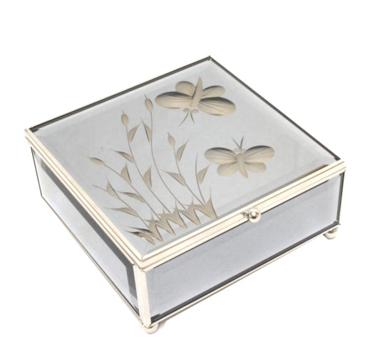 Glass Etched Butterfly Jewellery Box
