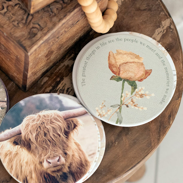 Rustic Meadow Rose Ceramic Coaster