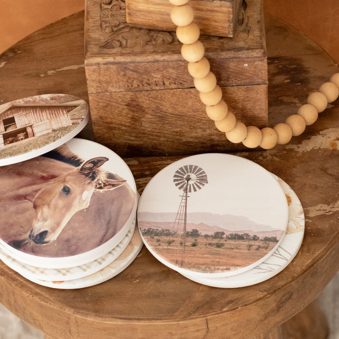 Rustic Meadow Windmill Ceramic Coaster