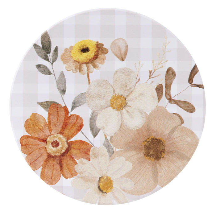 Rustic Meadow Check Floral Ceramic Coaster