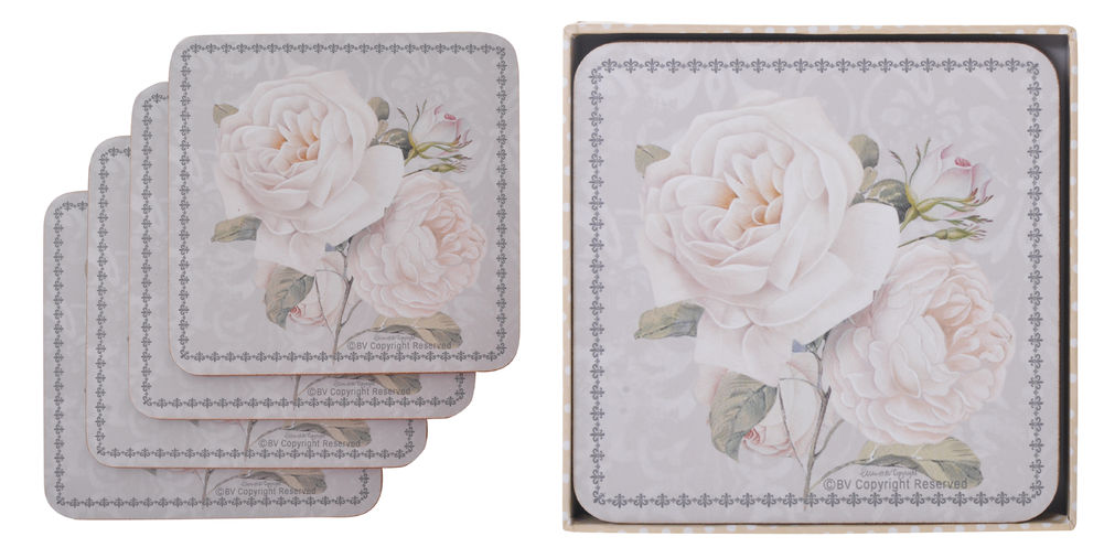 White Rose Coasters - Set/4