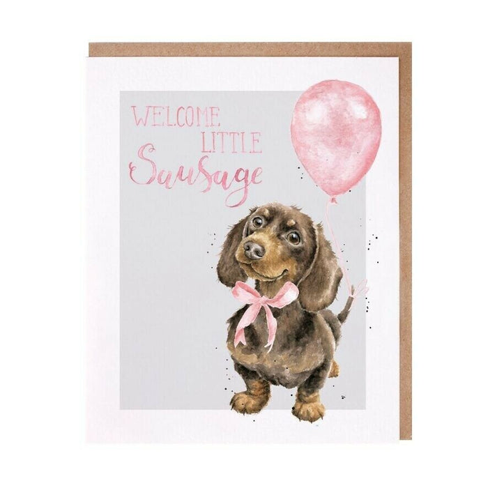 Wrendale Designs Card - Welcome Little Sausage (Girl)