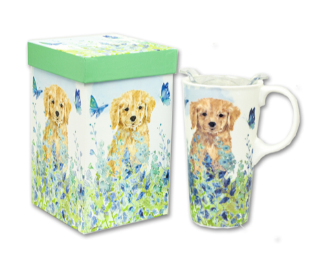 Puppies In The Field Ceramic Travel Mug