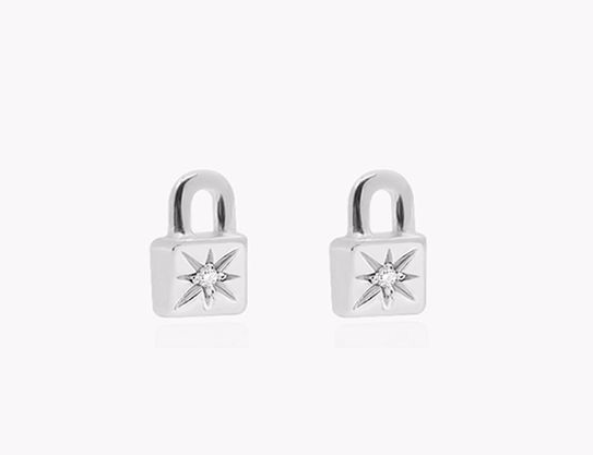 Petals Australia Sterling Silver Stud Earrings - Mini Lock Sparkle Studs