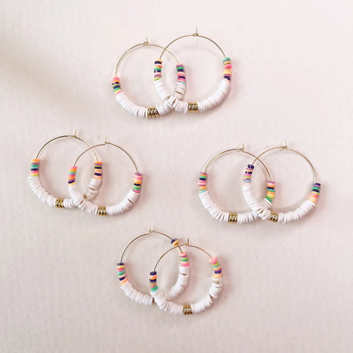 White Rainbow Heishi Hoop Earrings