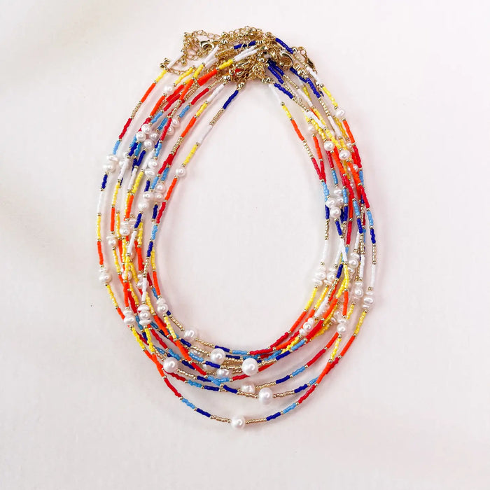 Rainbow Seed Bead Necklace with Freshwater Pearls