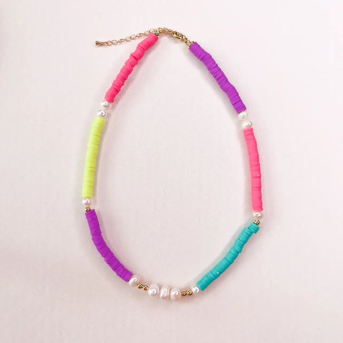 Neon Heishi Freshwater Pearl Necklace