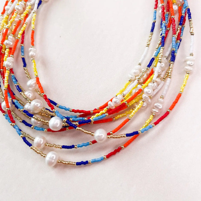 Rainbow Seed Bead Necklace with Freshwater Pearls