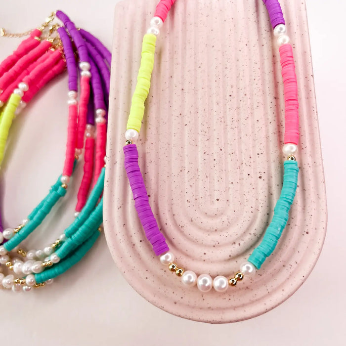 Neon Heishi Freshwater Pearl Necklace